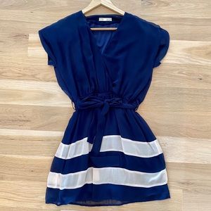 Navy blue and cream striped sundress